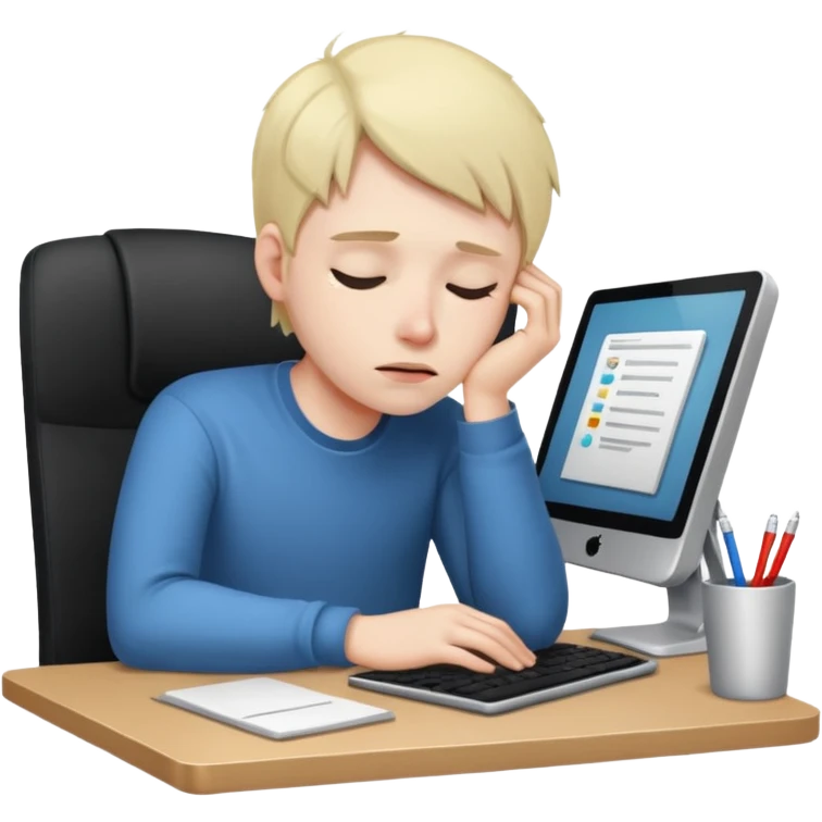 young programmer exhausted head on desk at the computer emoji