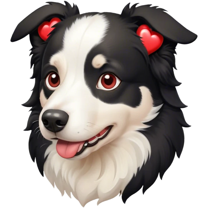 a black and white border collie with hearts in his eyes emoji
