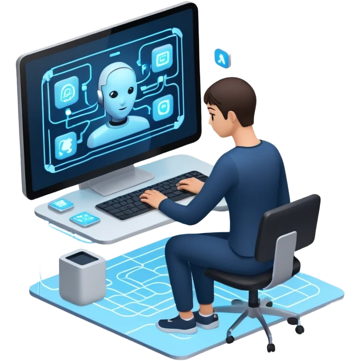 create an isometric analogous to showcase AI embedded experience in workflows, include the word AI emoji