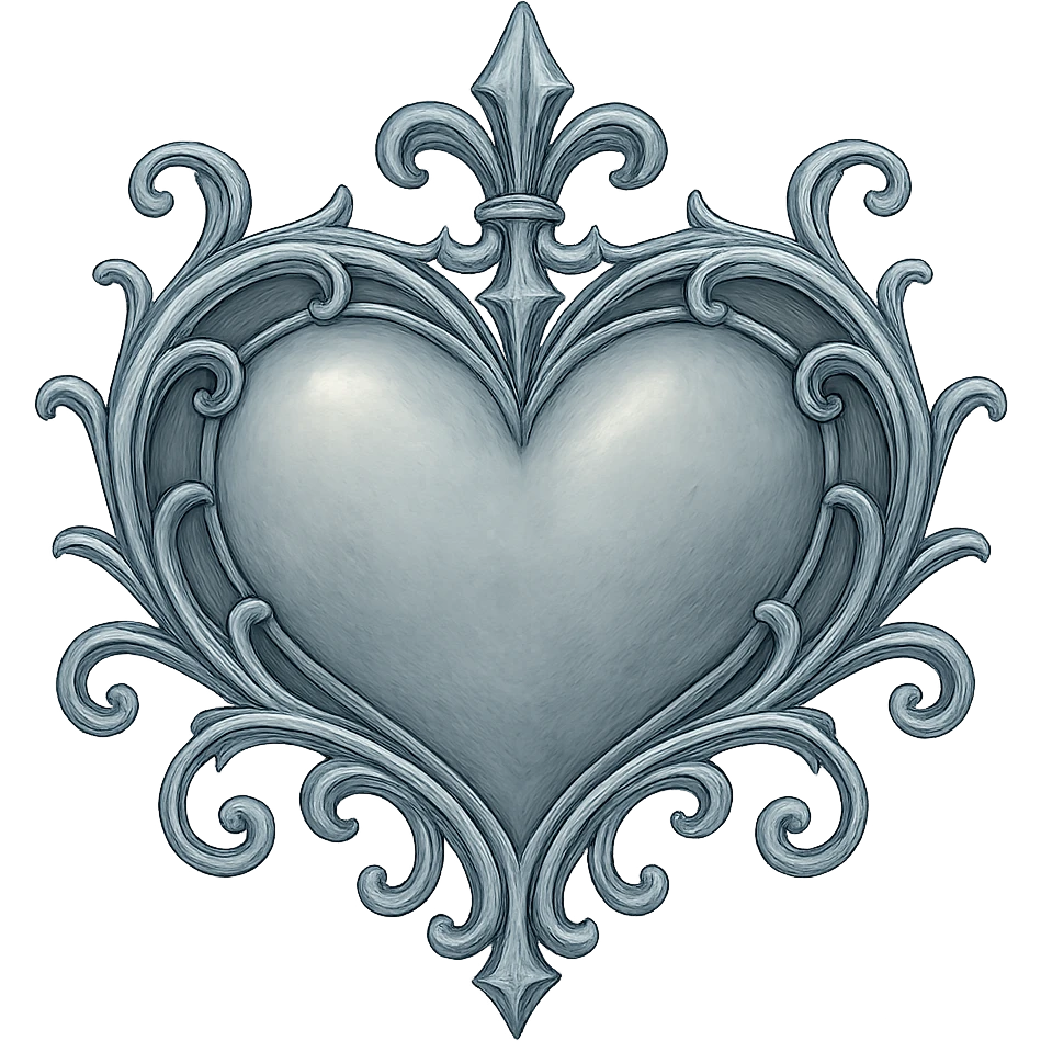 silver goth heart, gothic, ornate, Ghibli style, no text emoji