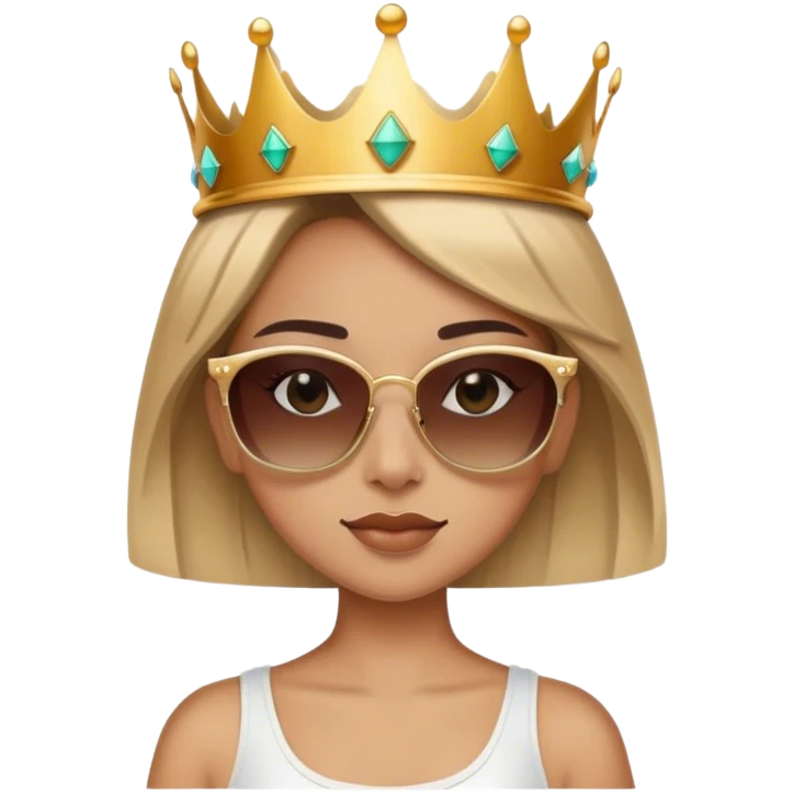 confident girl wearing sunglasses and a crown emoji