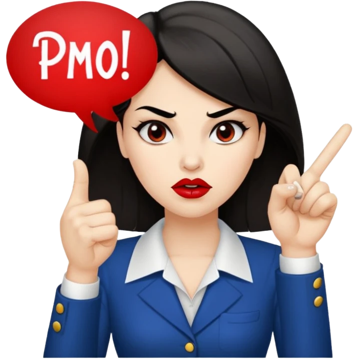 An angry lady with her finger up and the letters “Don’t PMO” in a speech bubble  emoji