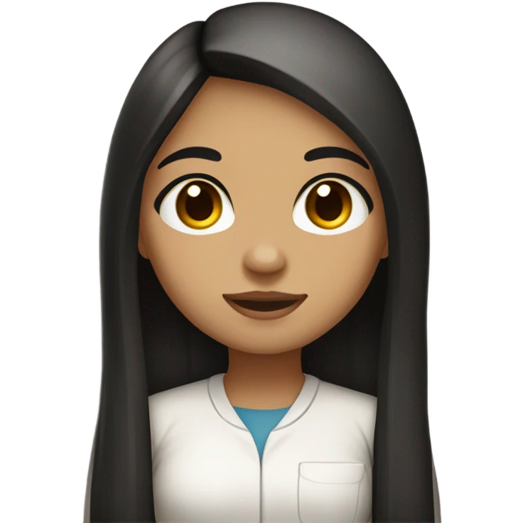 Science Chemistry girl with long black straight hair, brown eyes and pinky brown lips with a light skin tone emoji