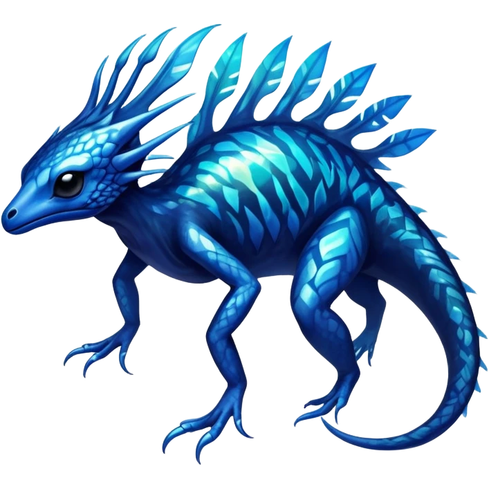 a translucent black blue iridescent ethereal tropical edgy vernid-fionbri-creature with splash patterns full body emoji