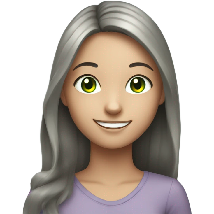 smiling girl with green eyes with gray cat indoors emoji