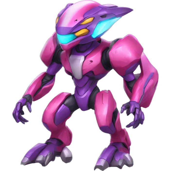 a shiny colorful Genesect-Raptor-Fakémon—hybrid with a futuristic visor-helmet full body emoji