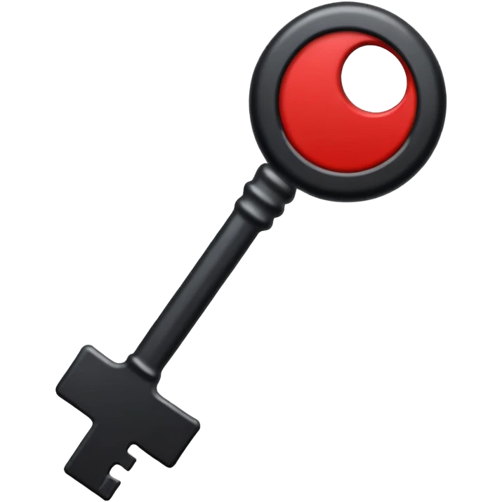 iOS sticker, dark key, black metal, red hole, minimal emoji