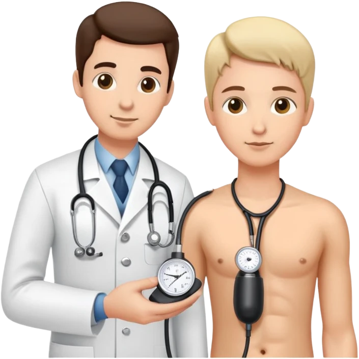 Doctor measuring patient's blood pressure with sphygmomanometer and stethoscope, medical pressure check emoji