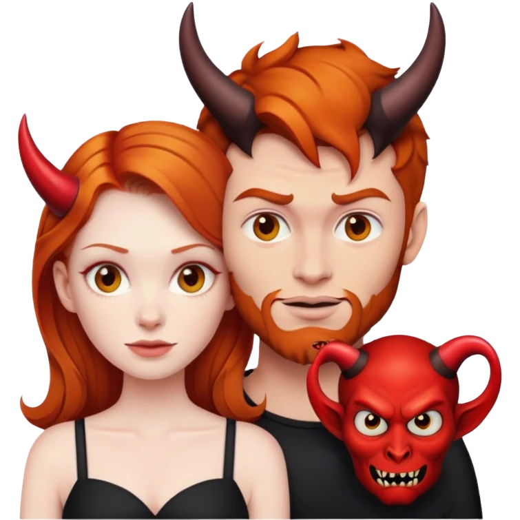 Ginger haired woman with devil boyfriend  emoji
