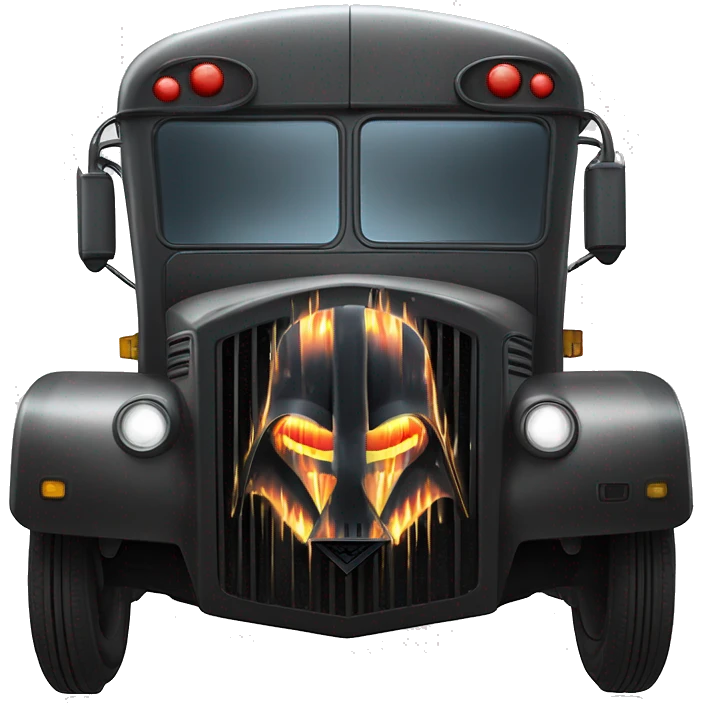 Darth Vader’s Batman-armored 1936 graphite colored school bus with horizontal holographic flames  emoji