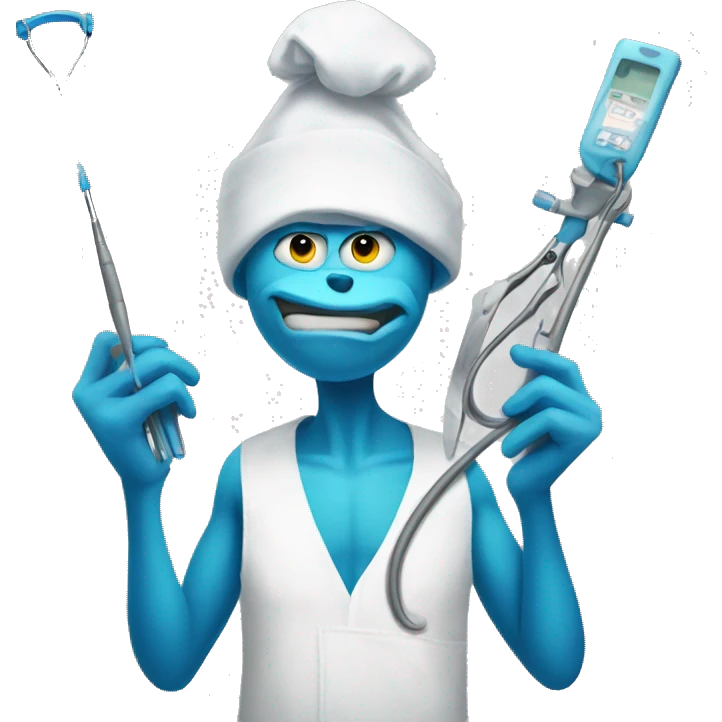 Blue grinch holding surgery equipment emoji