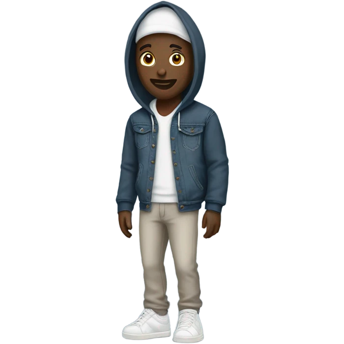 Black man in a denim hoodie with cool pants and white shoes  emoji