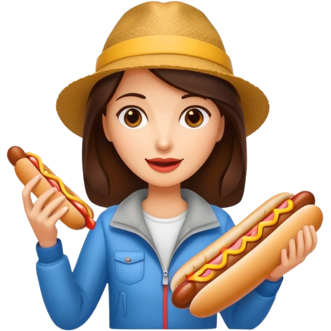 tourist brunette woman holding hot dog emoji