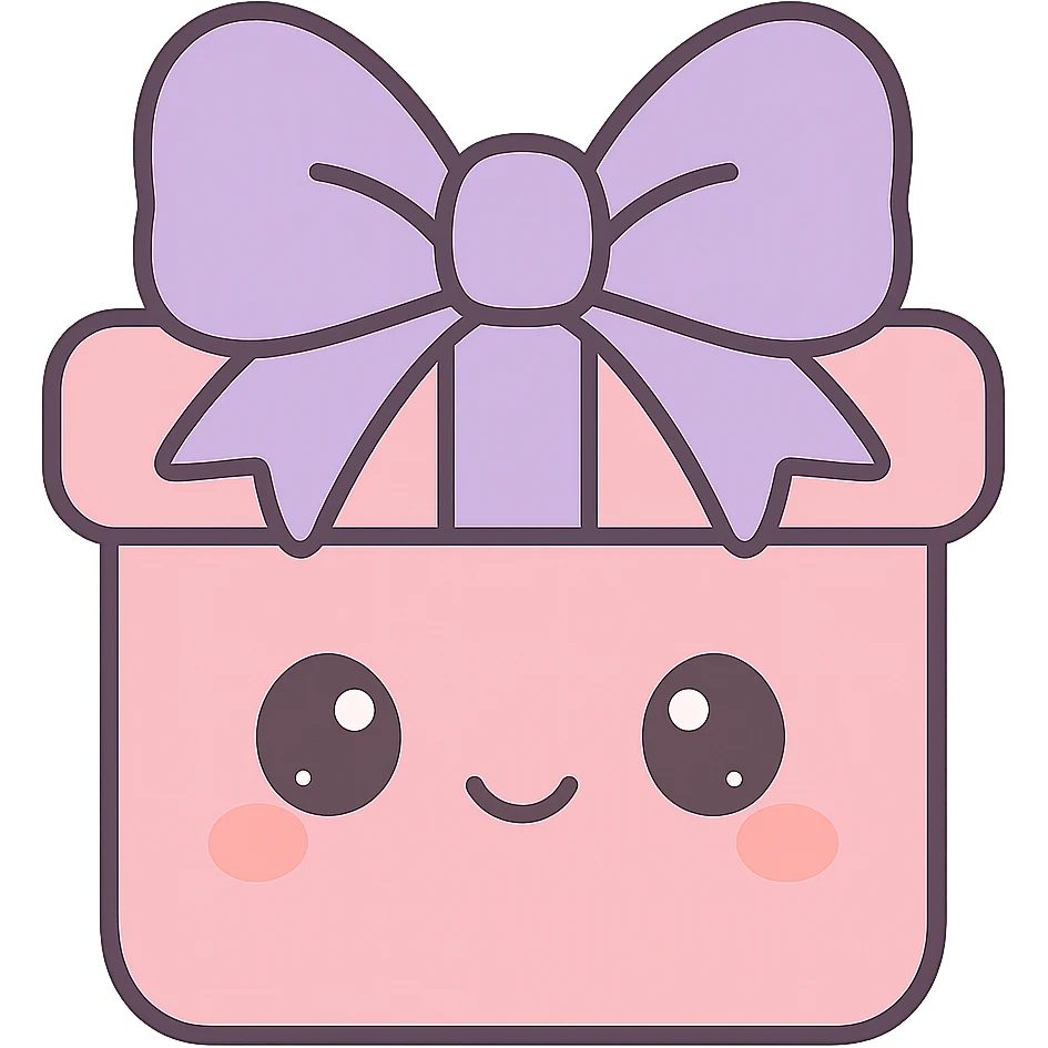 Add a large decorative bow to the pink gift, keep the kawaii style, no background. emoji