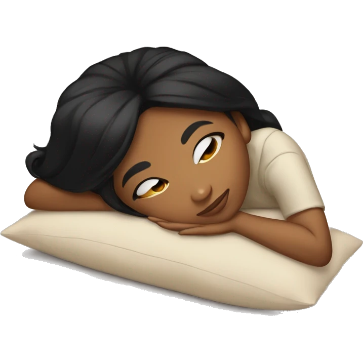 Brown girl with straight black hair laying down on a pillow emoji