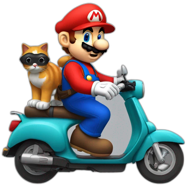 mario sur un scooter avec un chat emoji