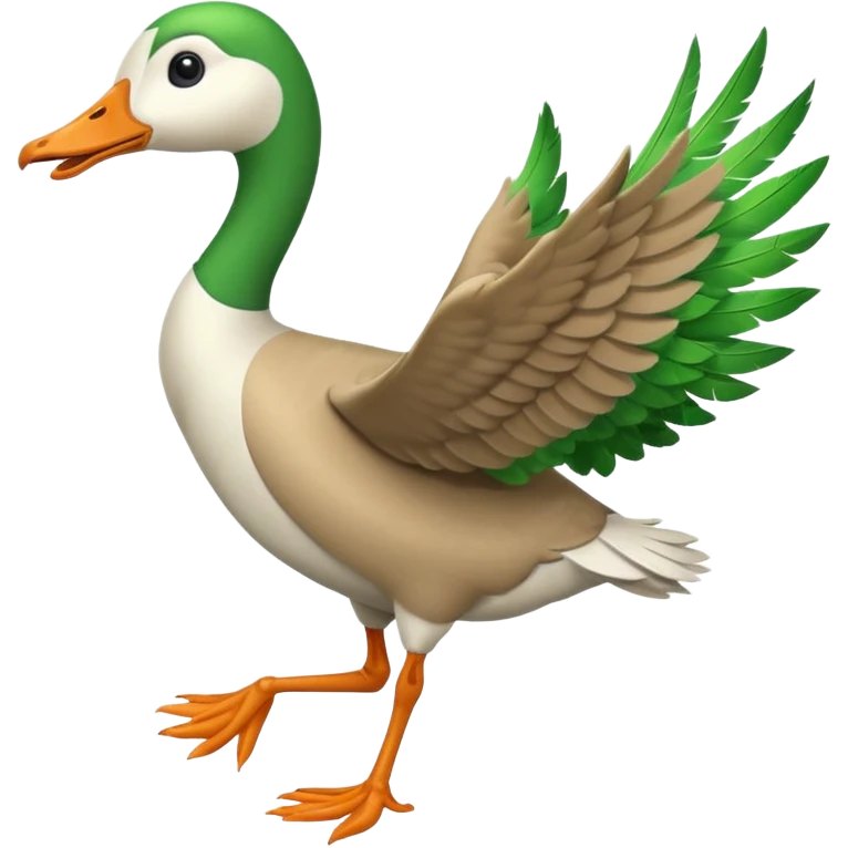 Emoji of a running goose with a very long neck and two legs. Use 🪿 shape but color it bright green (#39C700). The legs should look actively running with motion. The wings must be tightly folded against the body, not flapping or extended. emoji