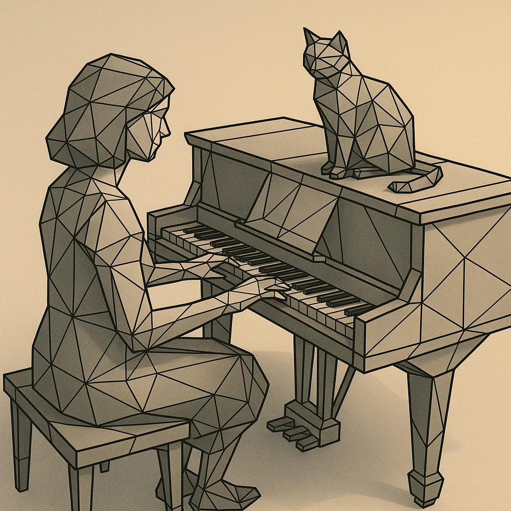 woman playing piano while her cat sits on top of the piano emoji
