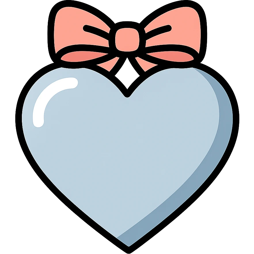 reflective chrome heart with a rose gold bow, icon style emoji