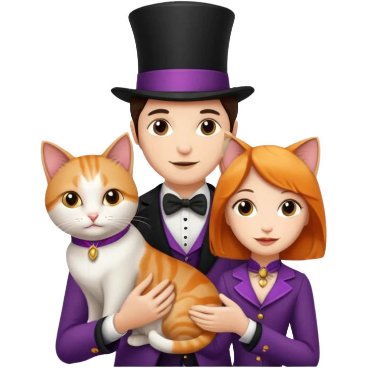 magician couple and their pet cat emoji