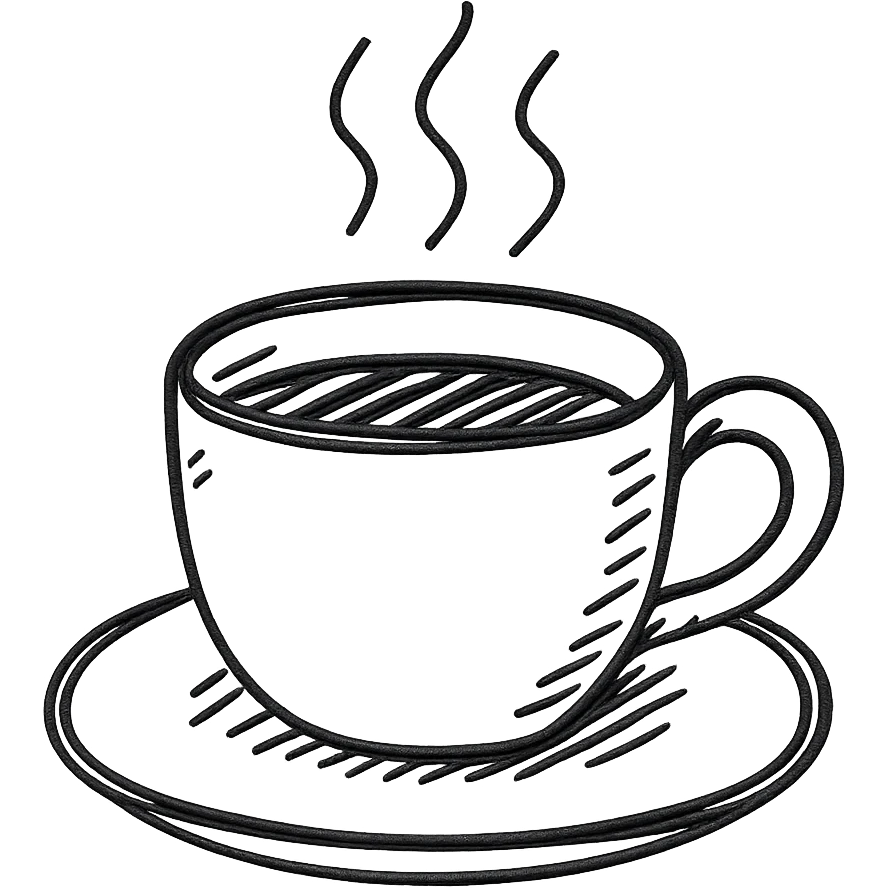 coffee cup, hand drawn black outline style emoji