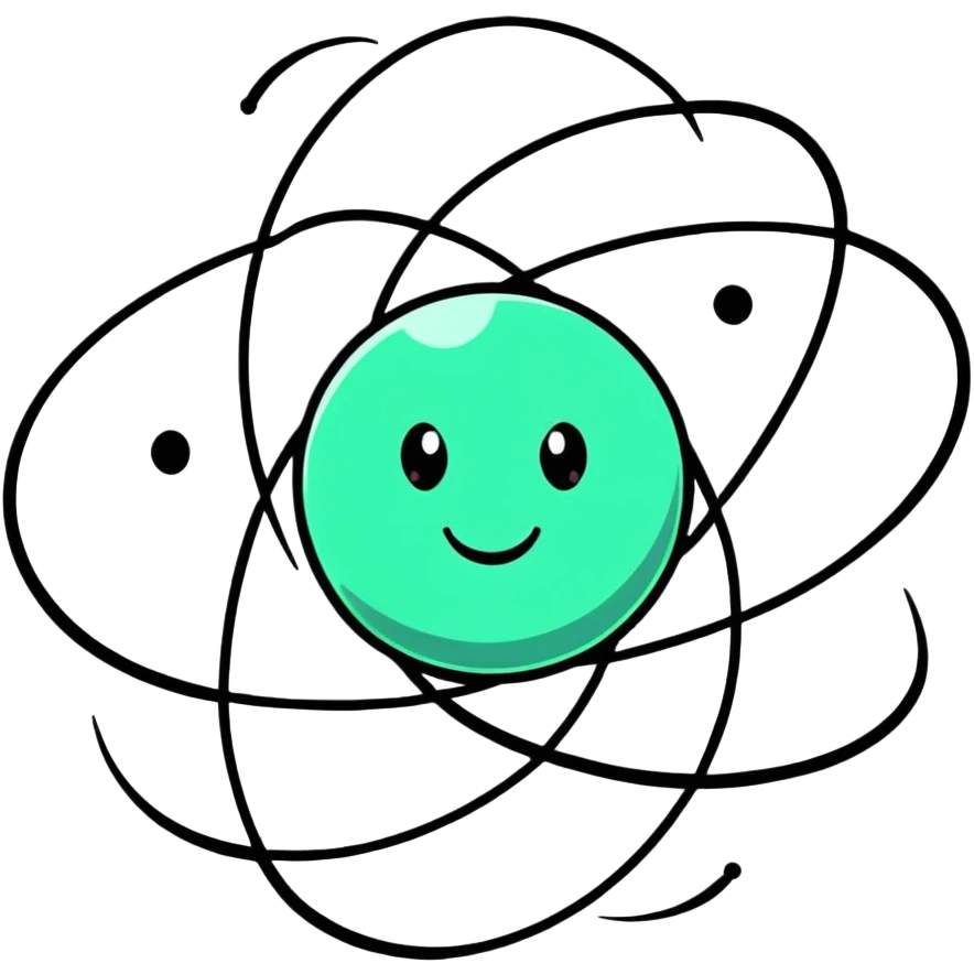 happy atom with animated valence electrons jumping around the outer shell emoji
