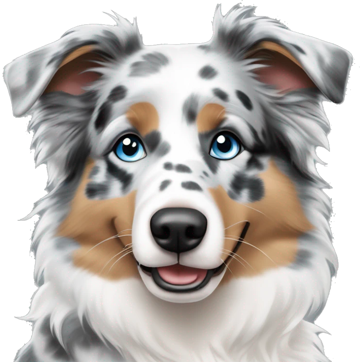 Blue merle and white Australian shepherd with bright blue eyes and no brown anywhere on the fur and spots on the nose emoji