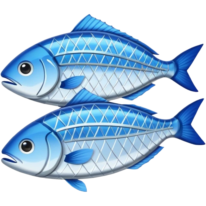Fish dishes avatar in bright emoji-style illustration. Grilled fish, fillets, and seafood, blue and silver tones, simple shapes, flat design, fresh and flavorful. emoji