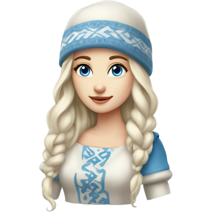Winter Outfit, Slavic princess with a hat and blue eyes  emoji