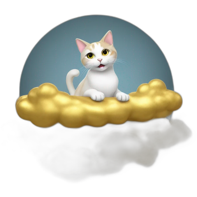 cat secretary sitting on top of the gold cloud emoji