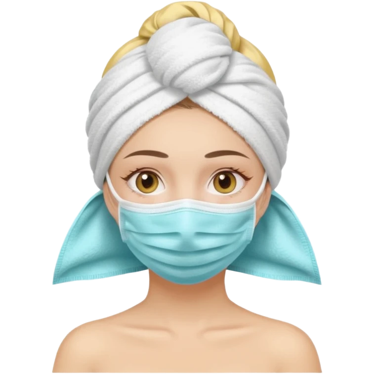 Wellness girl has a towel in her head and face mask emoji