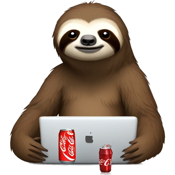 tired sloth with coca cola can and laptop emoji