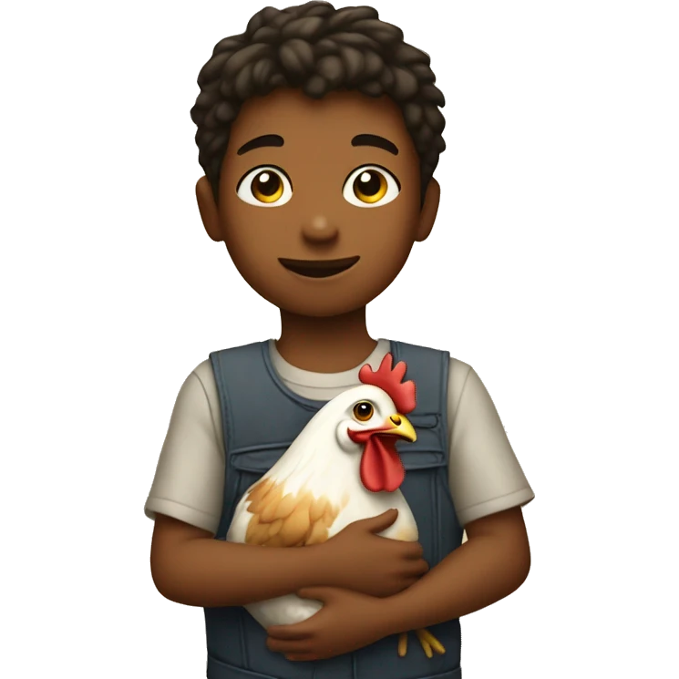 a young boy holding a chicken emoji