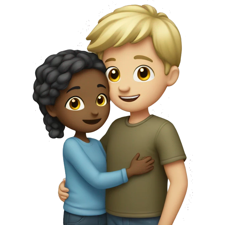Girl and boy hugging white emoji
