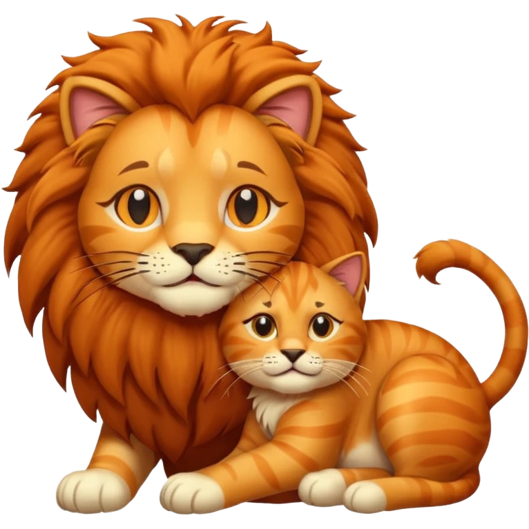 Gata masajeando el pelo de un león emoji