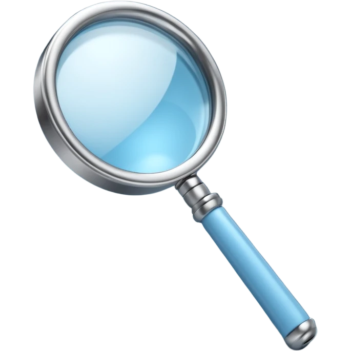3D render of Magnifying Glass, forensic investigation aesthetic, sterile clinical lighting, cool blue undertones, sharp high-contrast details, professional clean look. emoji