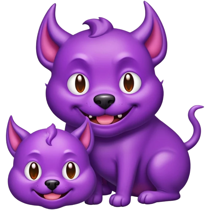 Perro más la cara de diablo morado sonriente y el de exhausto con gota de agua emoji