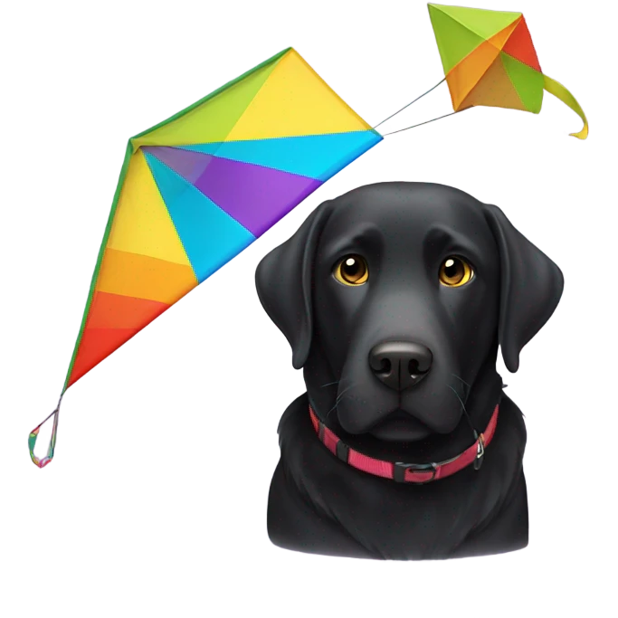 Black Labrador with a kite emoji