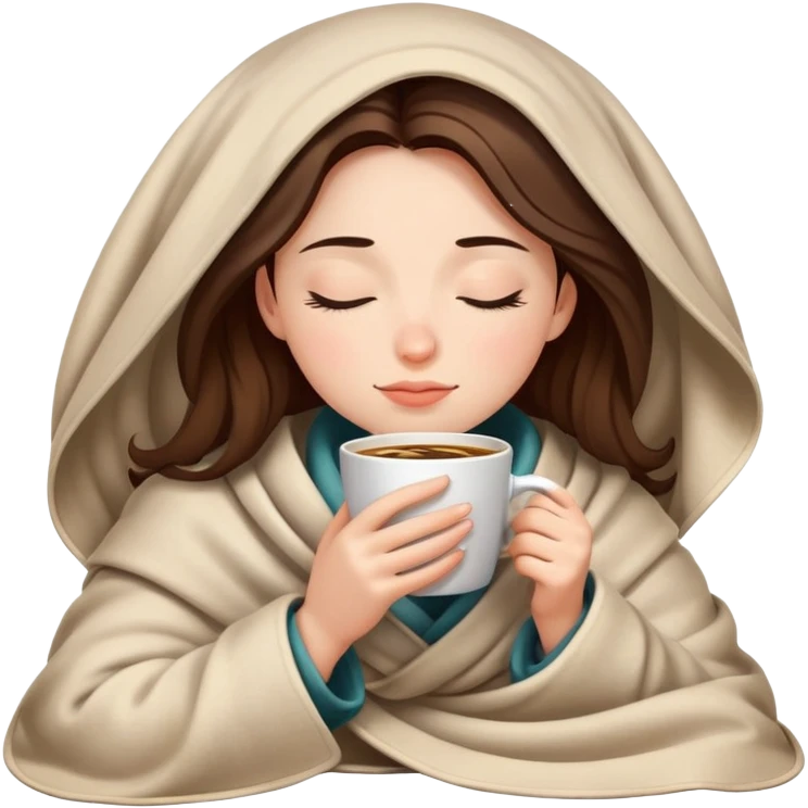 girl inside a blanket sipping coffee eyes closed emoji