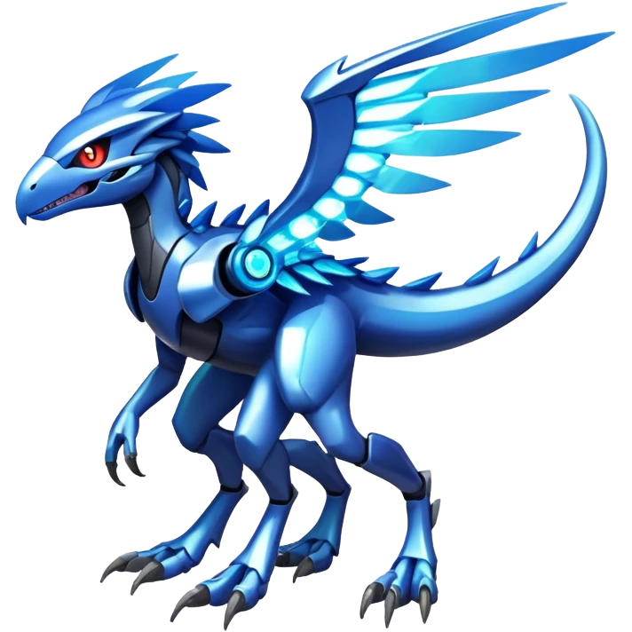 Shiny Futuristic Ethereal Fakemon-Pokemon-Digimon-Spectrobes-Raptor-fusion, full body, four legs emoji