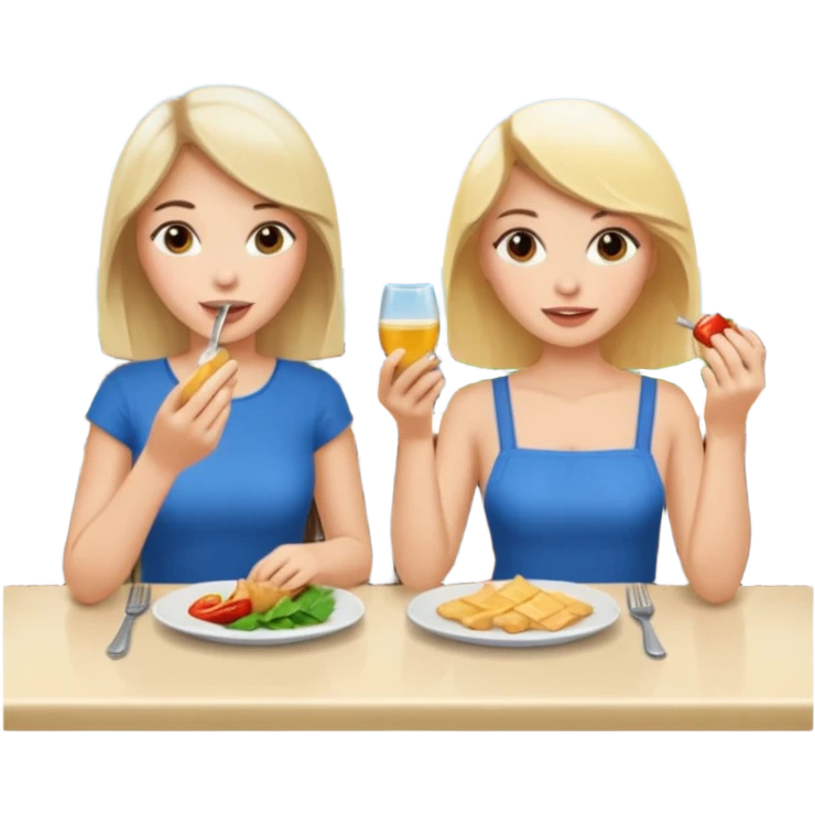 Brunette and blonde eating at a restaurant  emoji