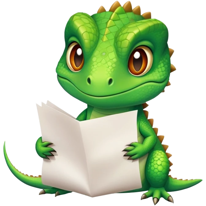 lizard holding a paper emoji