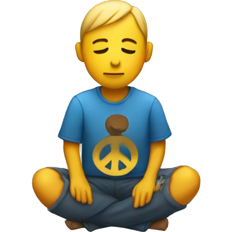 human sitting criss cross with a peace sign above the head emoji