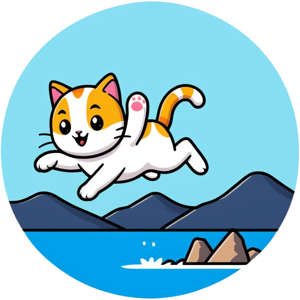 cat jumping into a lake emoji