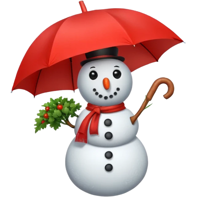 Snowman holding red umbrella in hand emoji