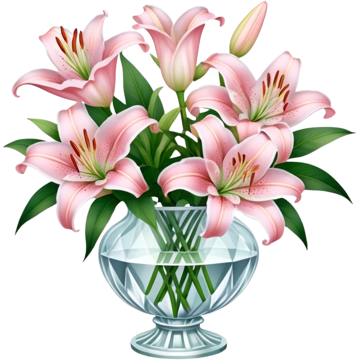 Bouquet light pink liliums in vintage crystal  vase emoji
