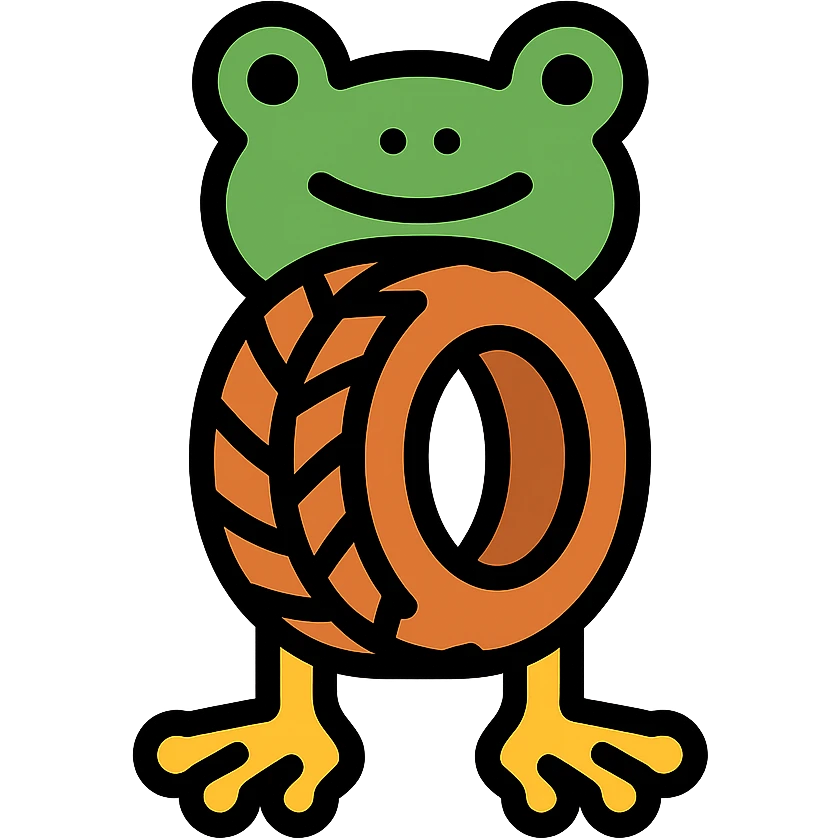 icon of a tire with a pair of legs and a frog's head, clean and simple design emoji
