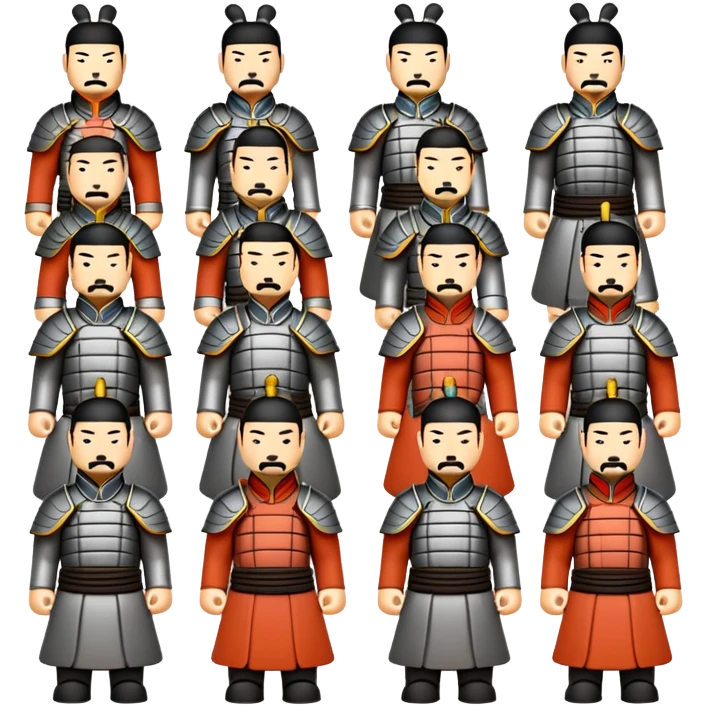 Terracotta Army Xi'an, simplified emoji style with bold outlines and bright colors, cartoon style ancient warrior statues emoji