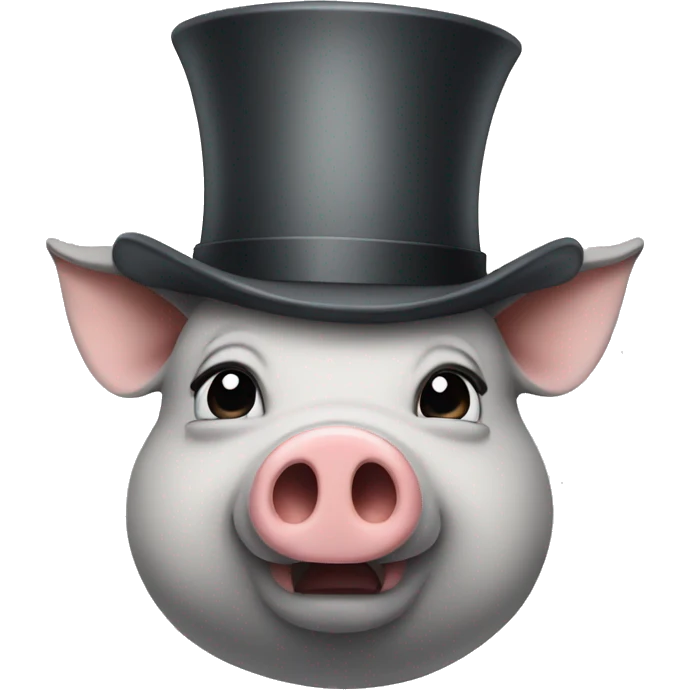 A gray pig that is mad with a top hat emoji