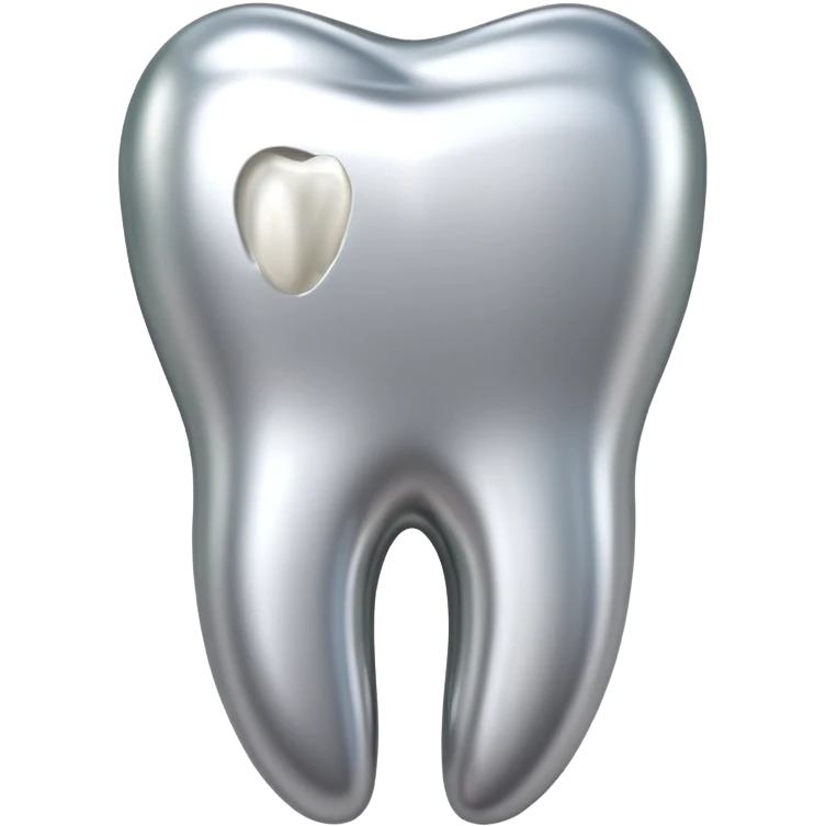 human tooth emoji, smooth chrome ceramic-metal texture, clean medical luxury aesthetic, isolated on white, no face emoji